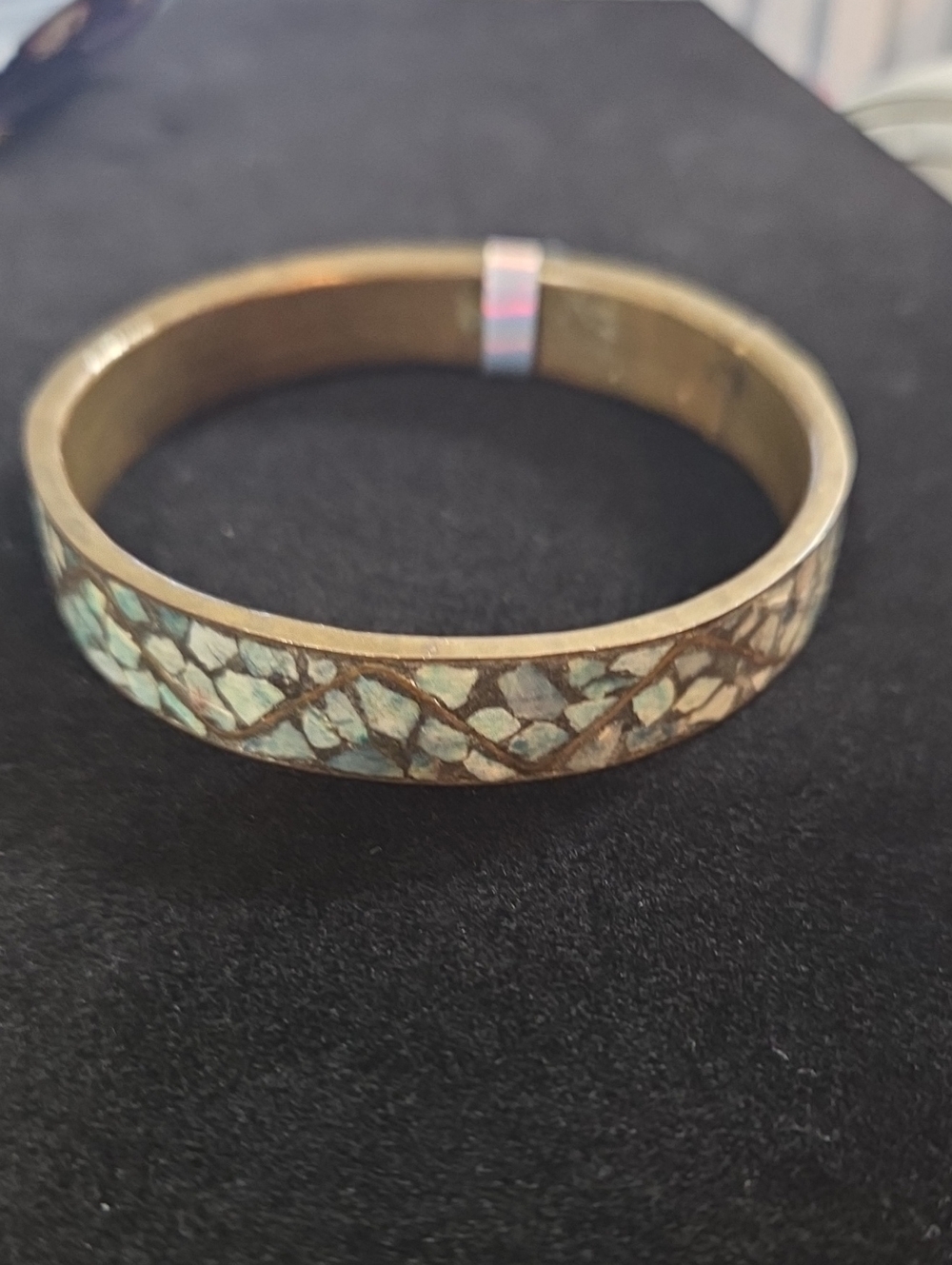 Brass Inlay Mosaic Bangle Bracelet in Turquoise